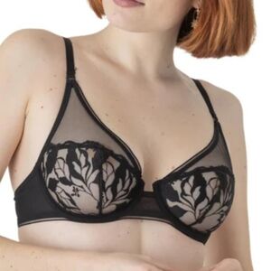 NWOT Maison Lejaby Black Tulle Mesh Sin Wired Bra, Sz 32D